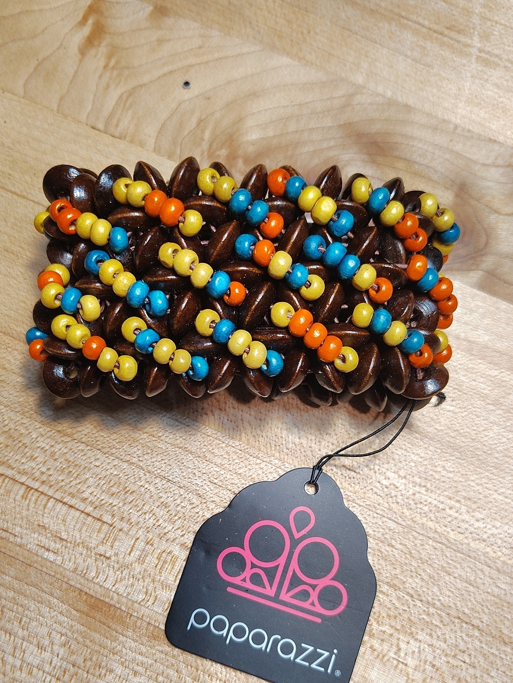 Paparazzi Brown Beaded Stretch Bracelet - Yellow, Blue, Orange